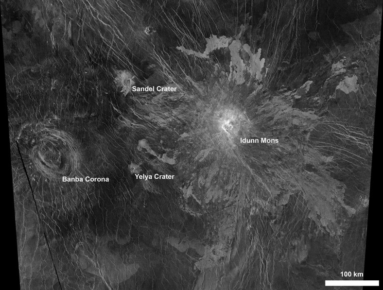 Edun Mons volcano on the surface of Venus captured by the Magellan spacecraft 