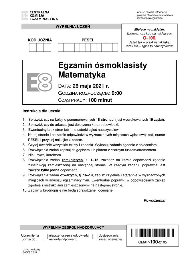     Grade 8 Exam 2021 Mathematics.  CKE Papers, Questions, Answers [26.05.2021]