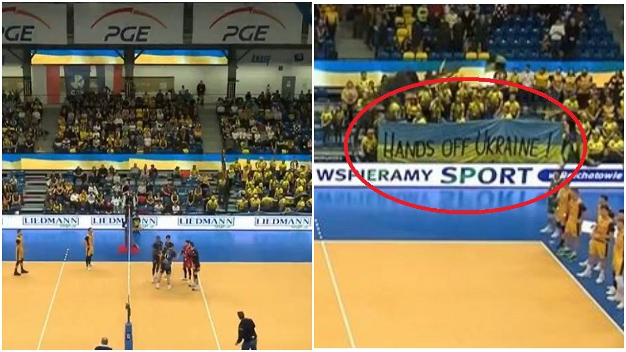 Meaningful banner in a Polish club match.  The first such gesture after the invasion