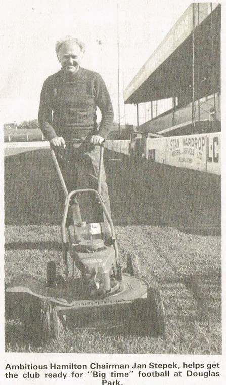 Jan Stbeck as a gardener at Hamilton Academic Stadium