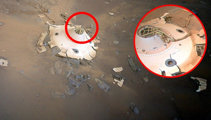 Remnants of a spacecraft on Mars.  The drone took exceptional photos