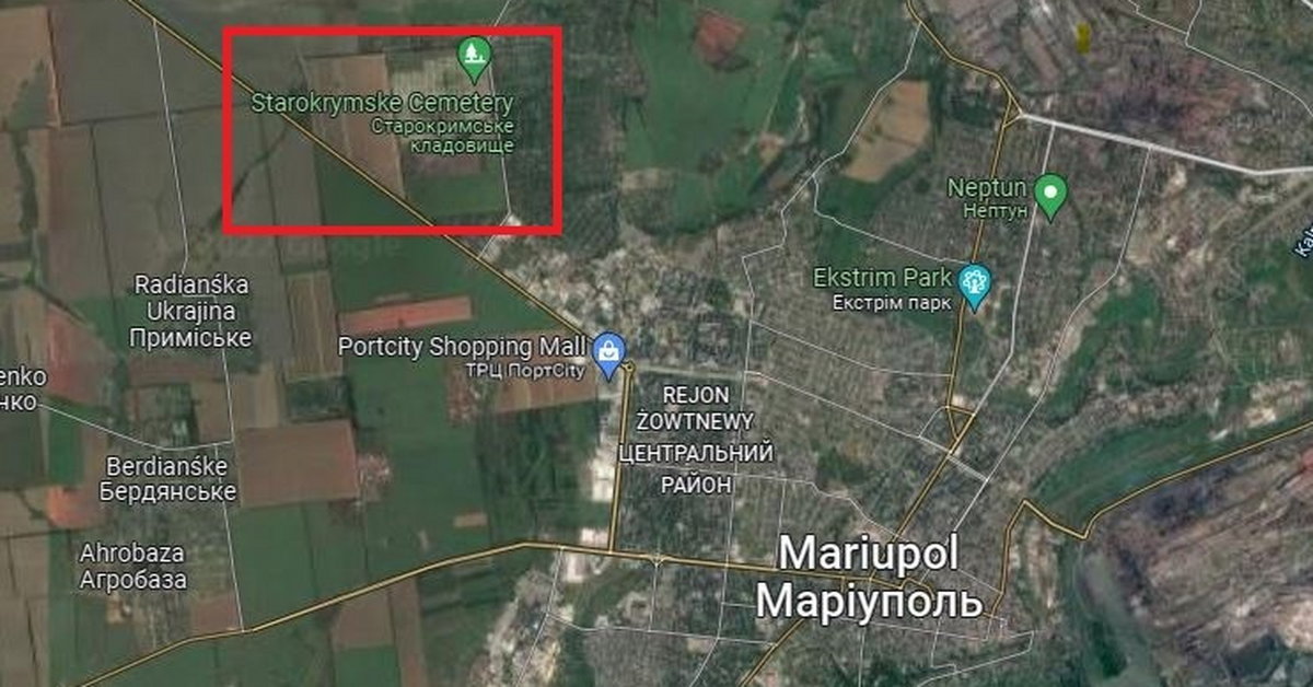 Mass graves near Mariupol.  You can see it in satellite images