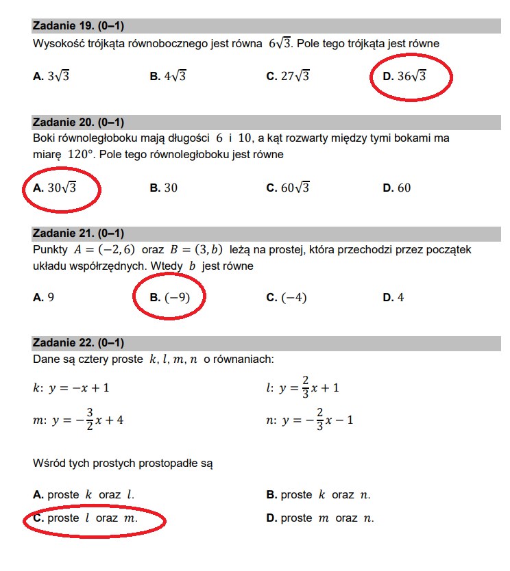 Matura 2022. Mathematics Worksheet and Solutions/Public Domain