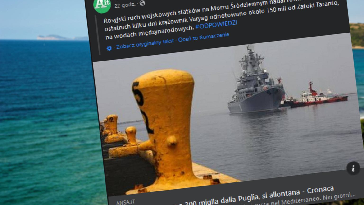 Italia.  The Russian cruiser sailed 150 miles from the shores of Apolla.  'Moscow's aggressive stance' |  world News