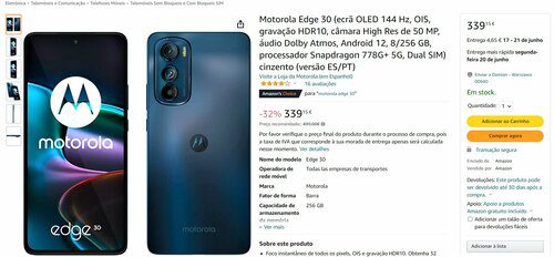 Motorola Edge 30 8/256 GB Amazon promo price