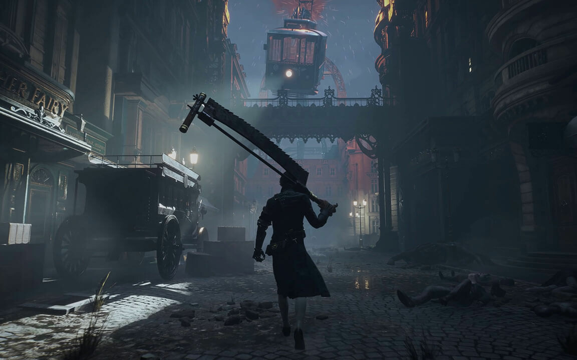 P lies in the long game!  The gameplay shows a game inspired by Bloodborne