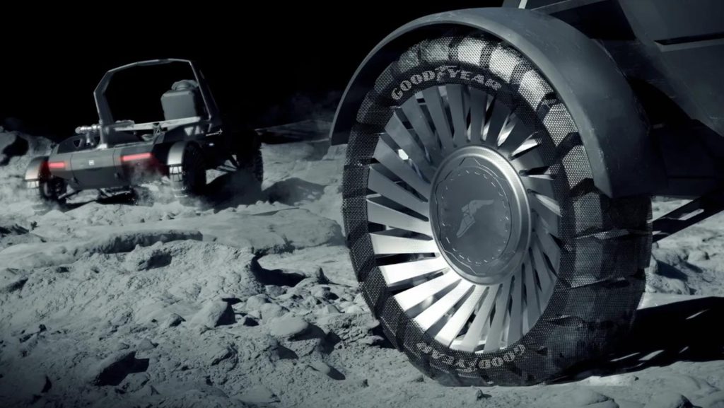 Tire passes through.  Especially for lunar rovers