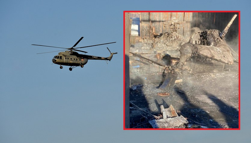 Russia.  The Mi-8 helicopter caught fire in the hangar