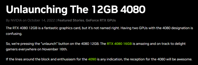 NVIDIA has canceled the release of the GeForce RTX 4080 12GB card.  The manufacturer acknowledges the use of a misleading mark [2]