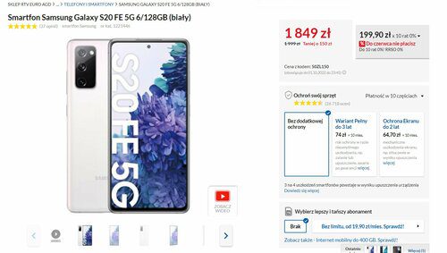 Samsung Galaxy S20 FE 5G 6/128 GB Home Appliance RTV Euro Promotional Price