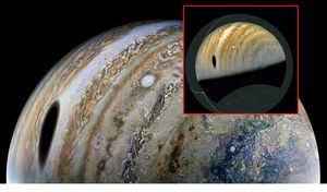 An unusual picture from space.  What is this shadow on the surface of Jupiter?
