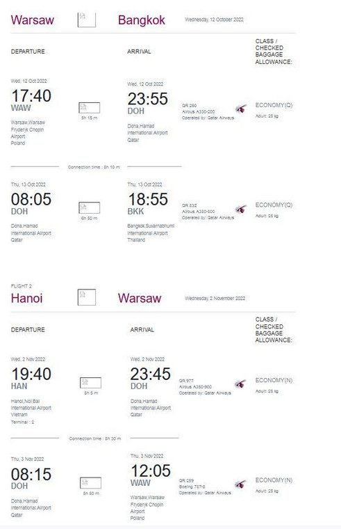 My flight schedule