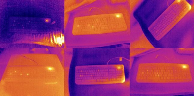 Heat effects from pressing keys on a computer keyboard.