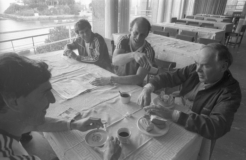 Bwe Janas, Włodzimierz Smolarek, Grzegorz Lato and Jan Ciszewski during the World Cup in Spain (1982)